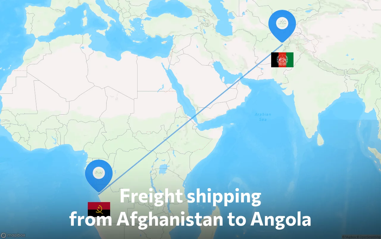 Shipping route from Afghanistan to Angola