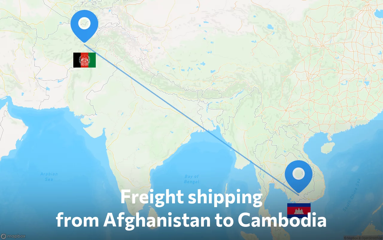 Shipping route from Afghanistan to Cambodia
