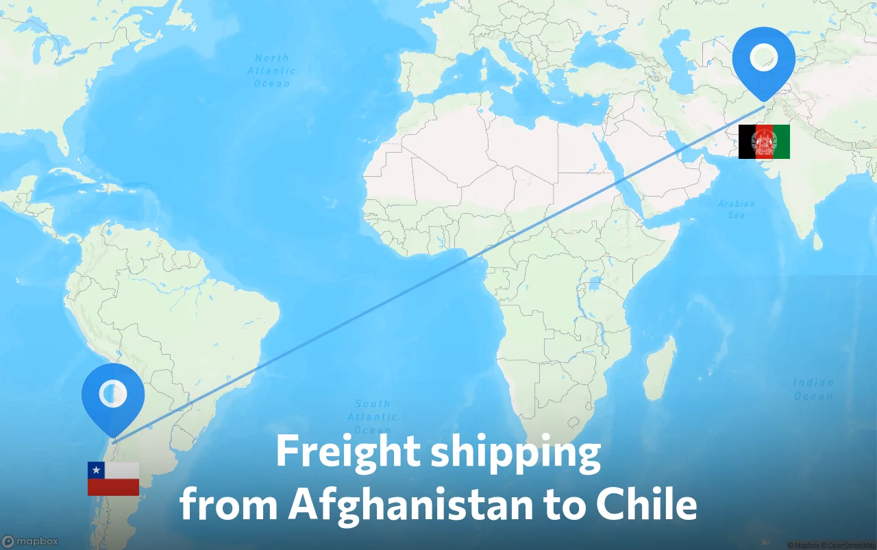 Shipping route from Afghanistan to Chile