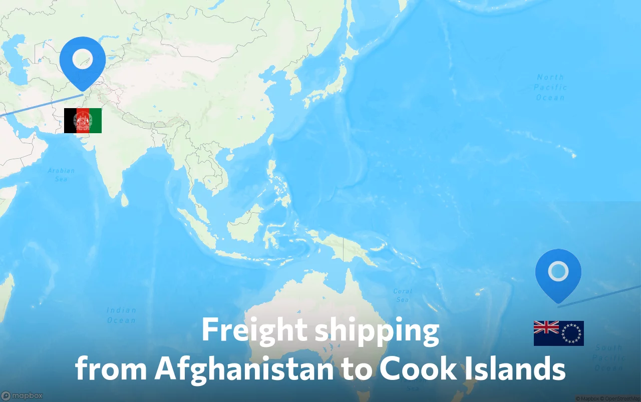 Shipping route from Afghanistan to Cook Islands