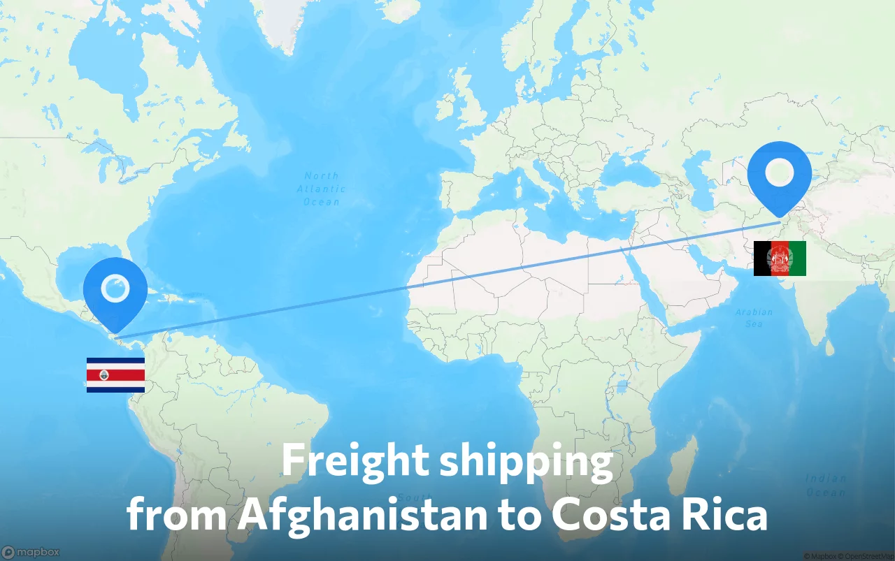 Shipping route from Afghanistan to Costa Rica