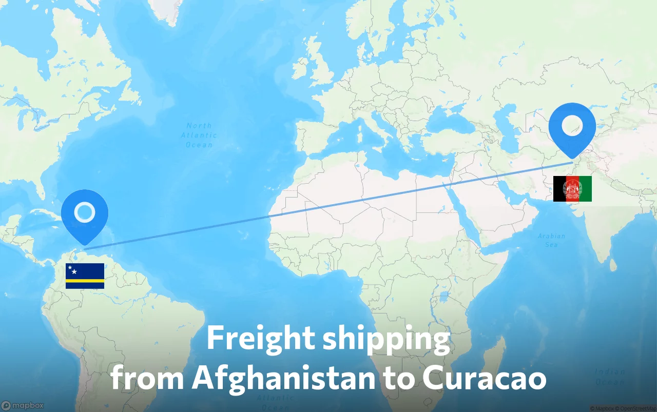 Shipping route from Afghanistan to Curacao
