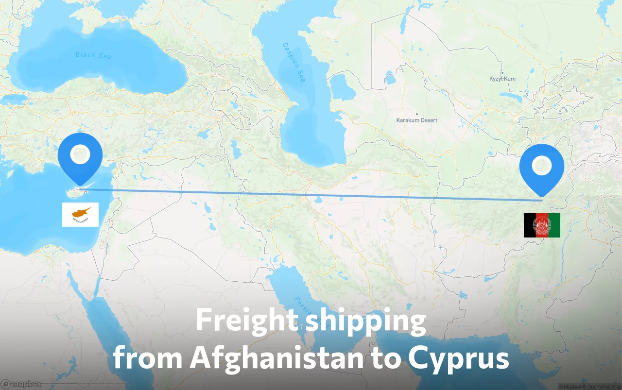 Shipping route from Afghanistan to Cyprus