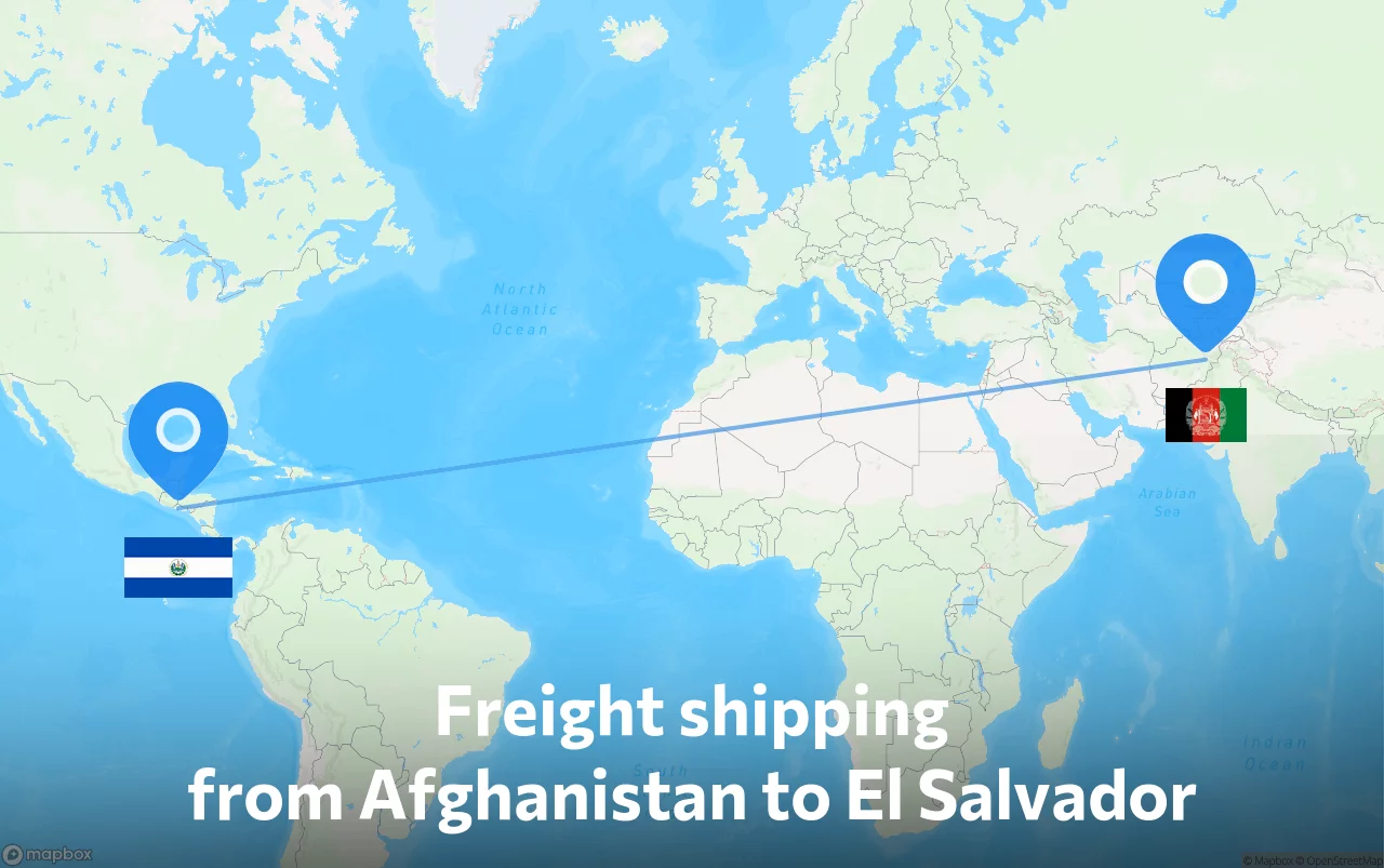 Shipping route from Afghanistan to El Salvador