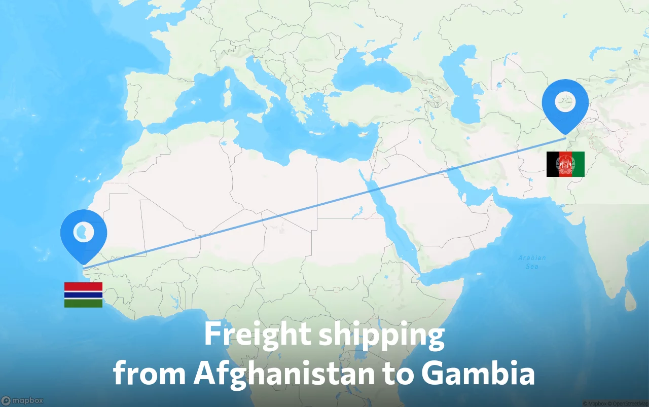 Shipping route from Afghanistan to Gambia