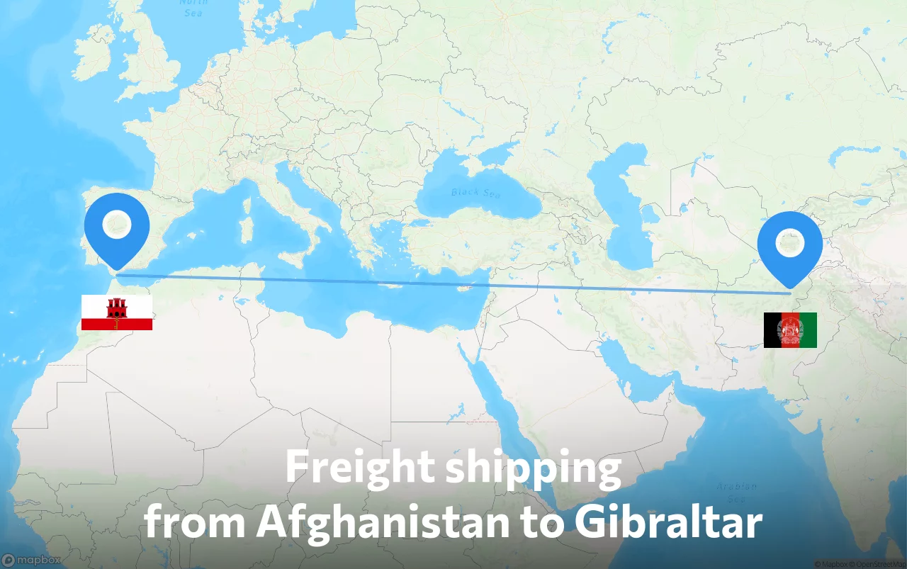 Shipping route from Afghanistan to Gibraltar