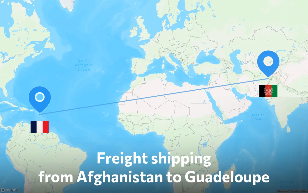 Shipping route from Afghanistan to Guadeloupe