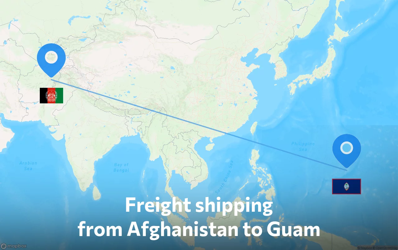 Shipping route from Afghanistan to Guam