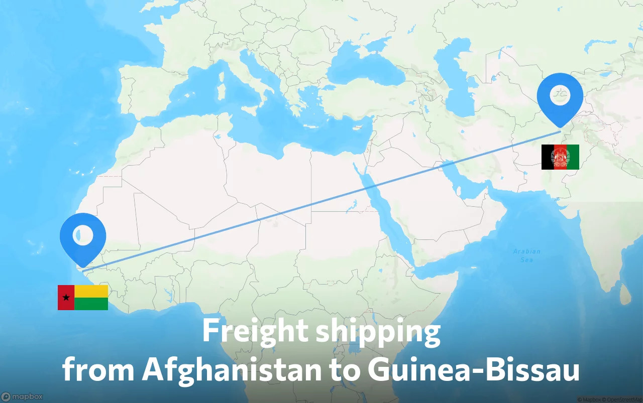Shipping route from Afghanistan to Guinea-Bissau