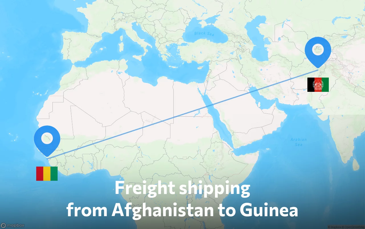 Shipping route from Afghanistan to Guinea