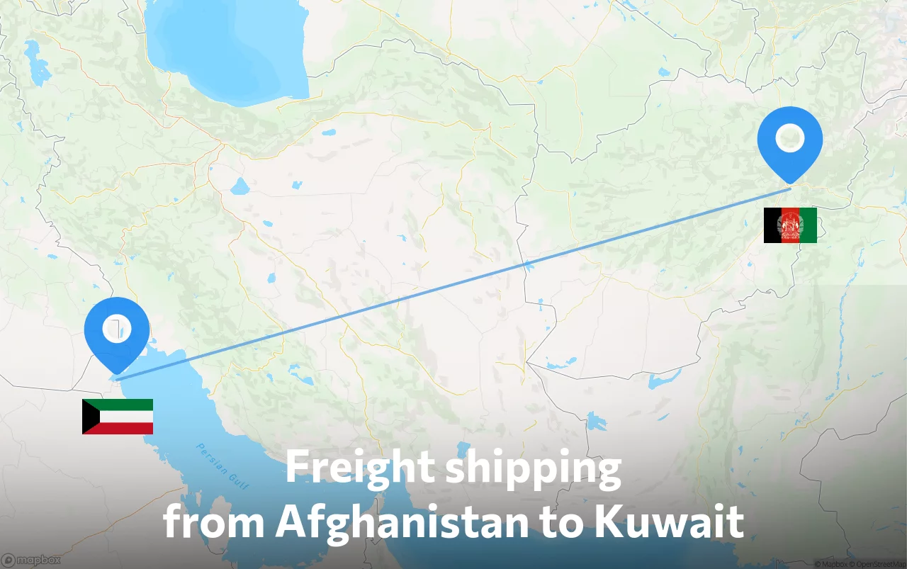 Shipping route from Afghanistan to Kuwait