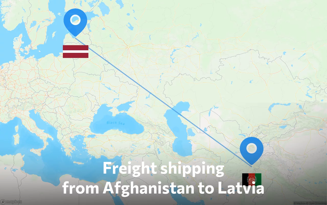 Shipping route from Afghanistan to Latvia