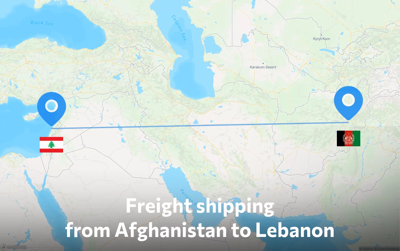 Shipping route from Afghanistan to Lebanon