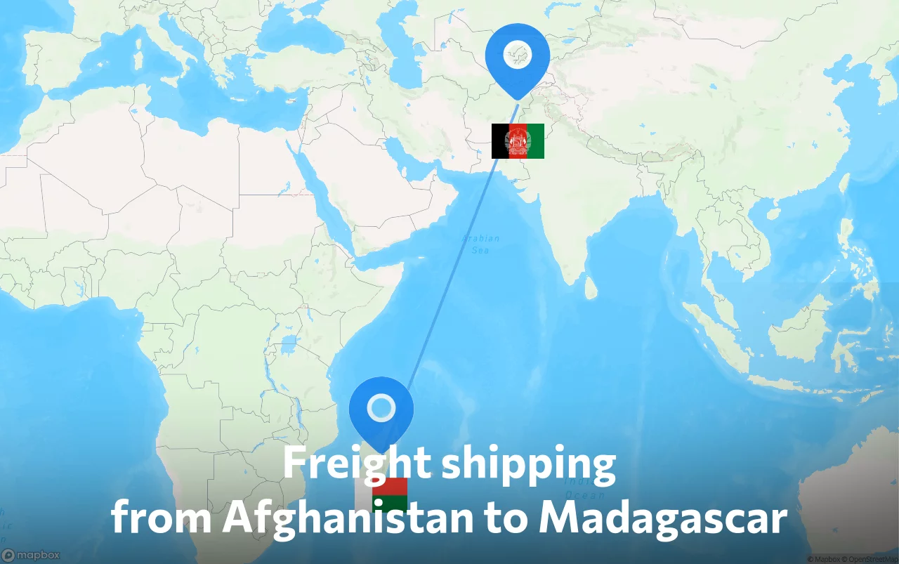 Shipping route from Afghanistan to Madagascar