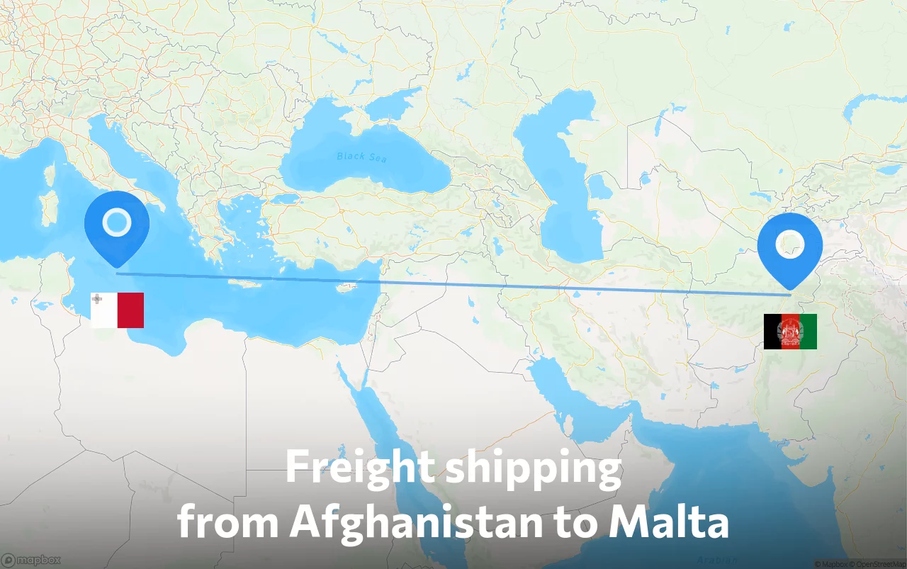Shipping route from Afghanistan to Malta