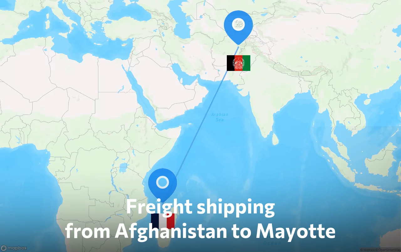 Shipping route from Afghanistan to Mayotte