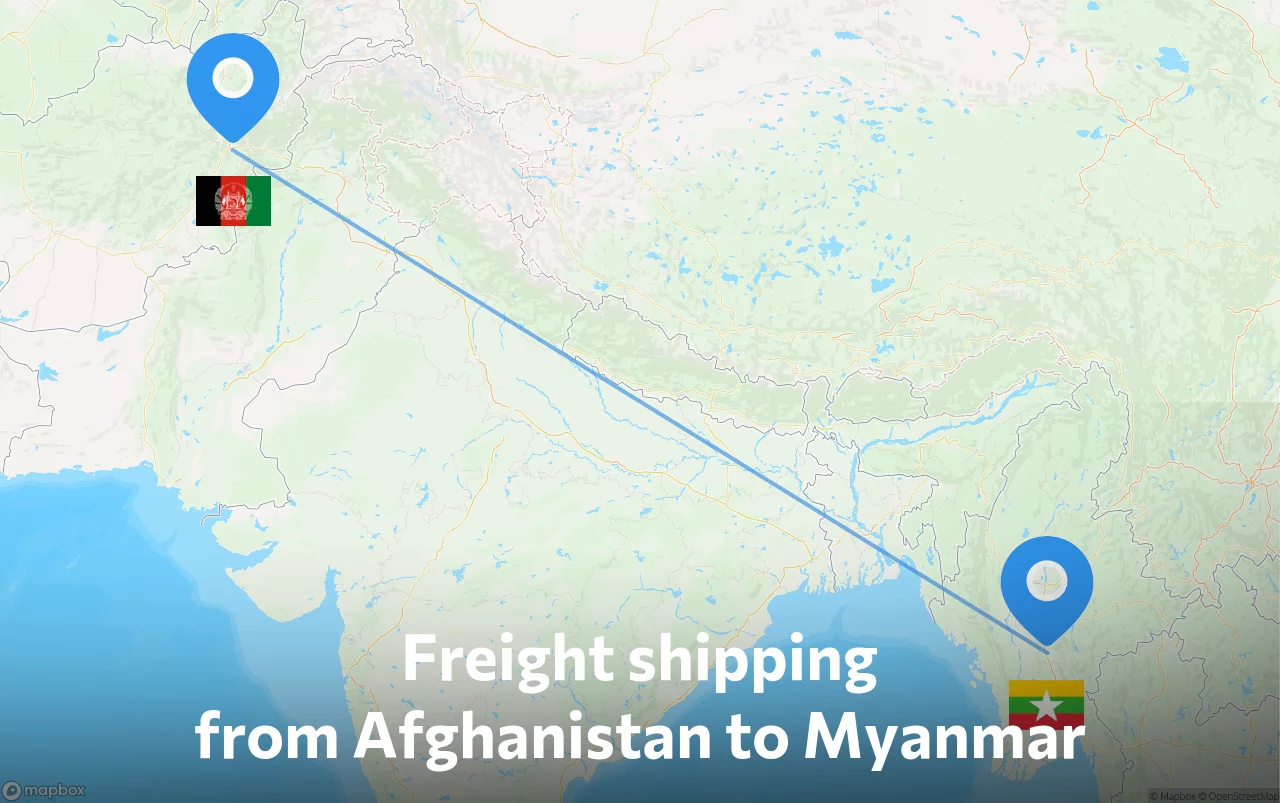 Shipping route from Afghanistan to Myanmar