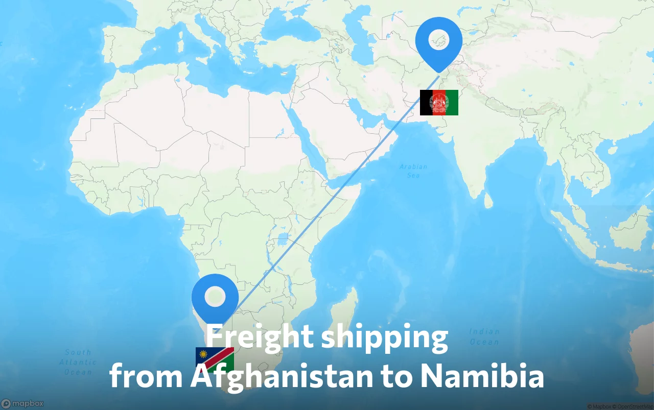 Shipping route from Afghanistan to Namibia