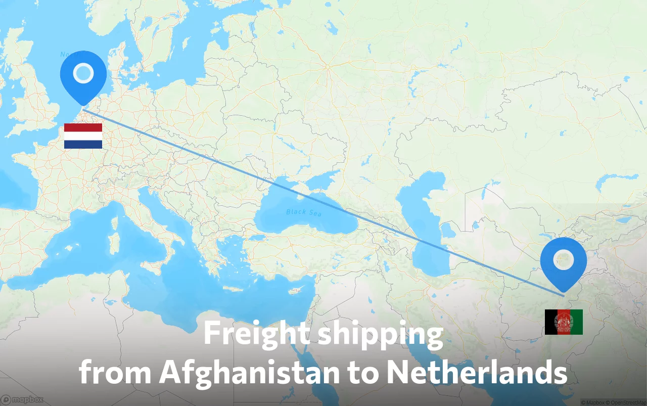 Shipping route from Afghanistan to Netherlands