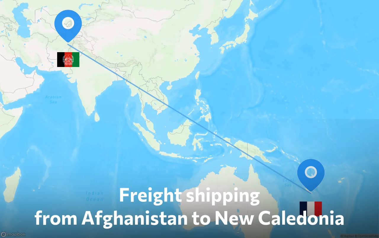 Shipping route from Afghanistan to New Caledonia