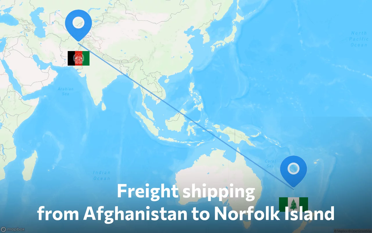 Shipping route from Afghanistan to Norfolk Island