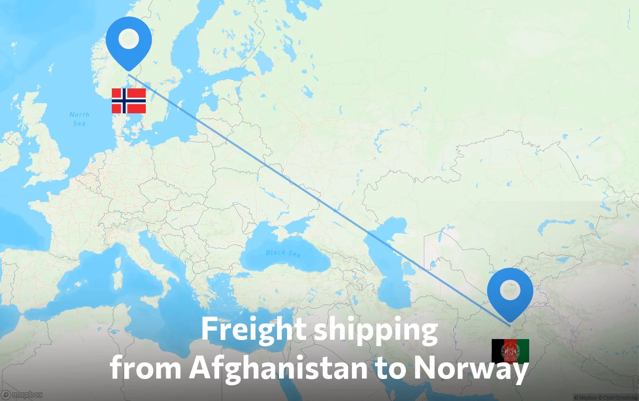 Shipping route from Afghanistan to Norway