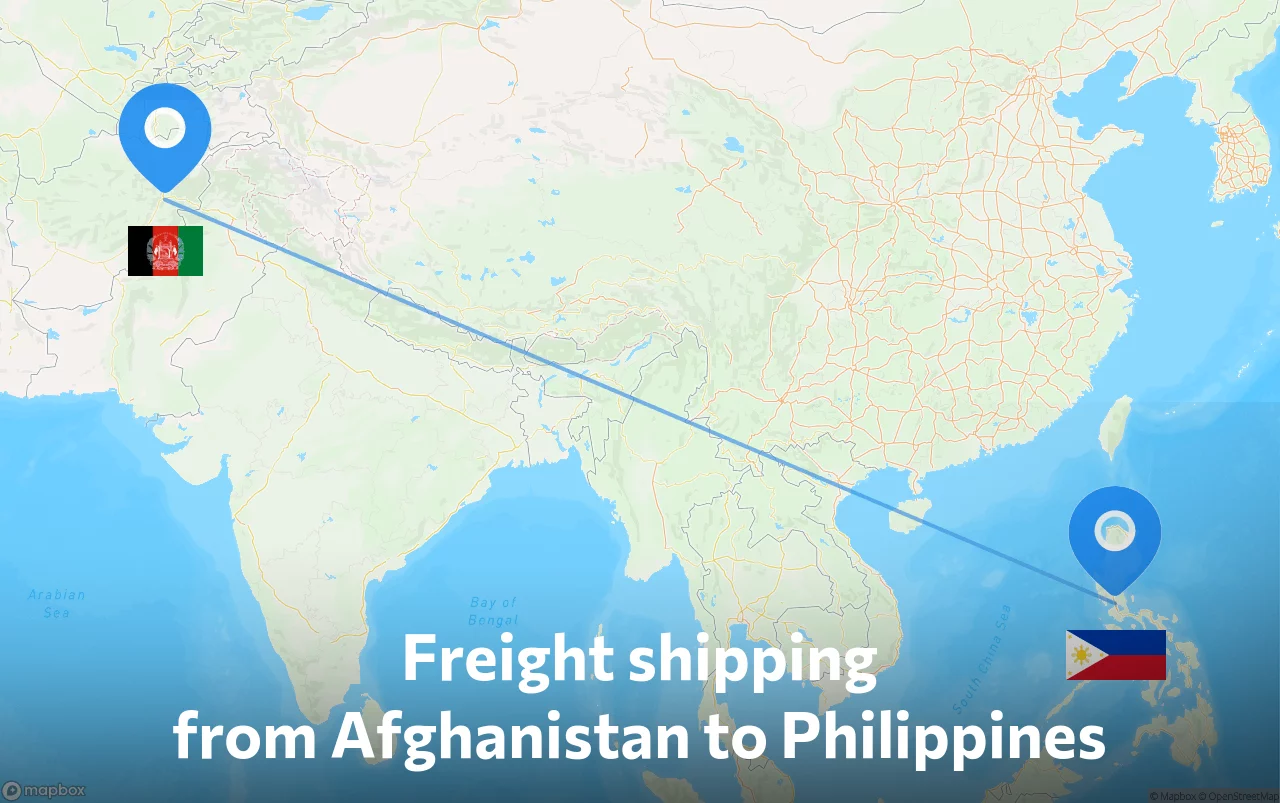 Shipping route from Afghanistan to Philippines
