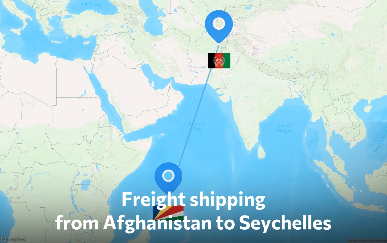 Shipping route from Afghanistan to Seychelles