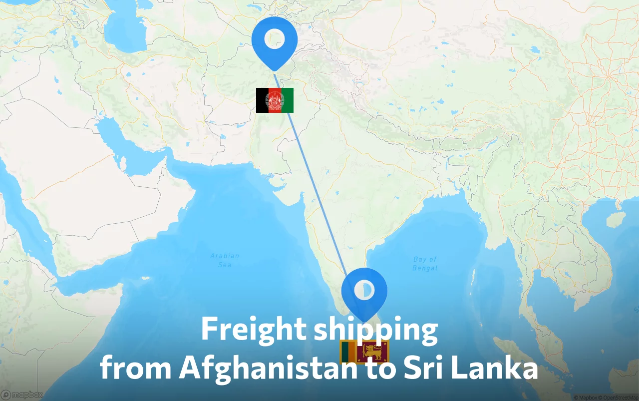 Shipping route from Afghanistan to Sri Lanka