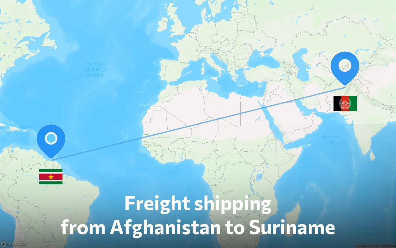 Shipping route from Afghanistan to Suriname