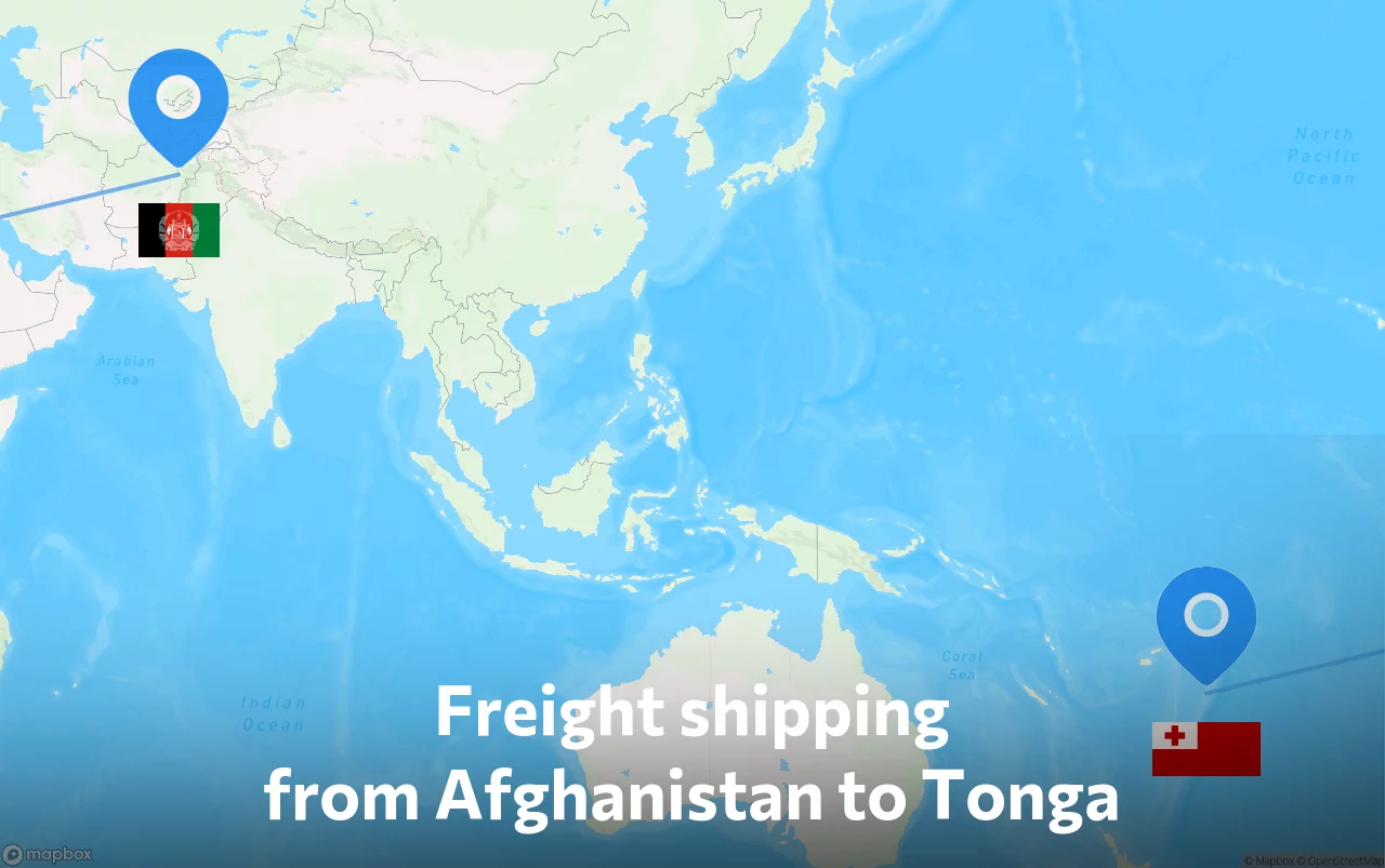 Shipping route from Afghanistan to Tonga