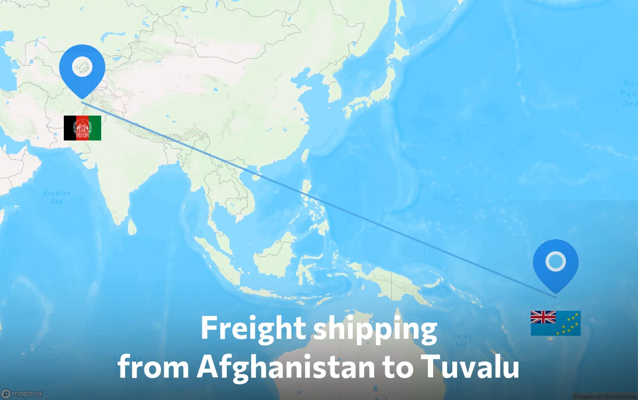Shipping route from Afghanistan to Tuvalu