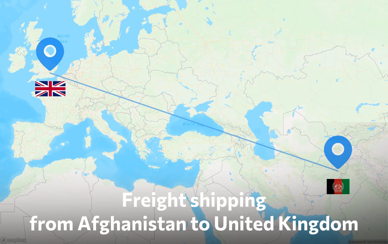 Shipping route from Afghanistan to United Kingdom