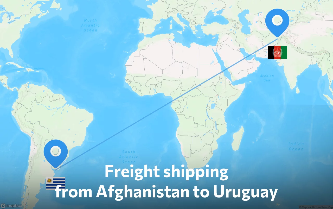 Shipping route from Afghanistan to Uruguay