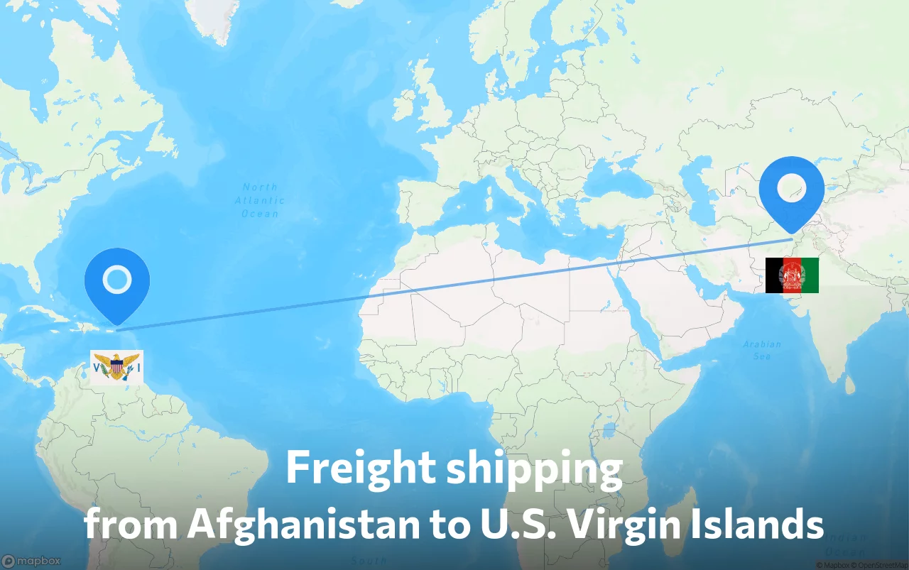 Shipping route from Afghanistan to U.S. Virgin Islands