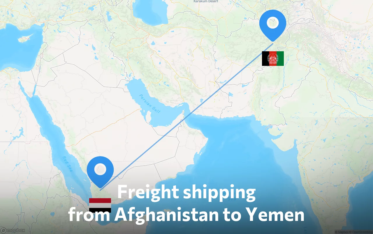 Shipping route from Afghanistan to Yemen