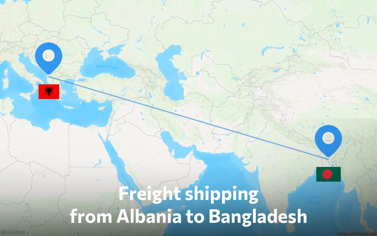 Shipping route from Albania to Bangladesh