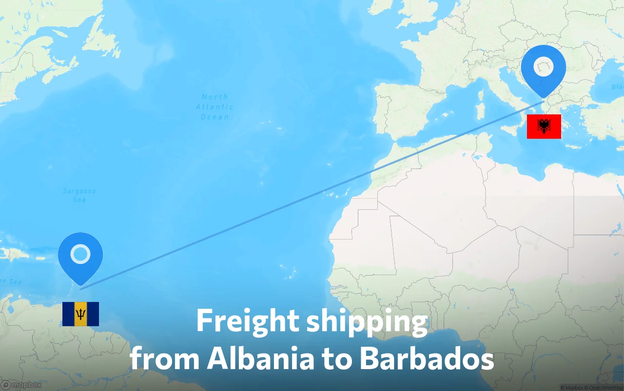 Shipping route from Albania to Barbados