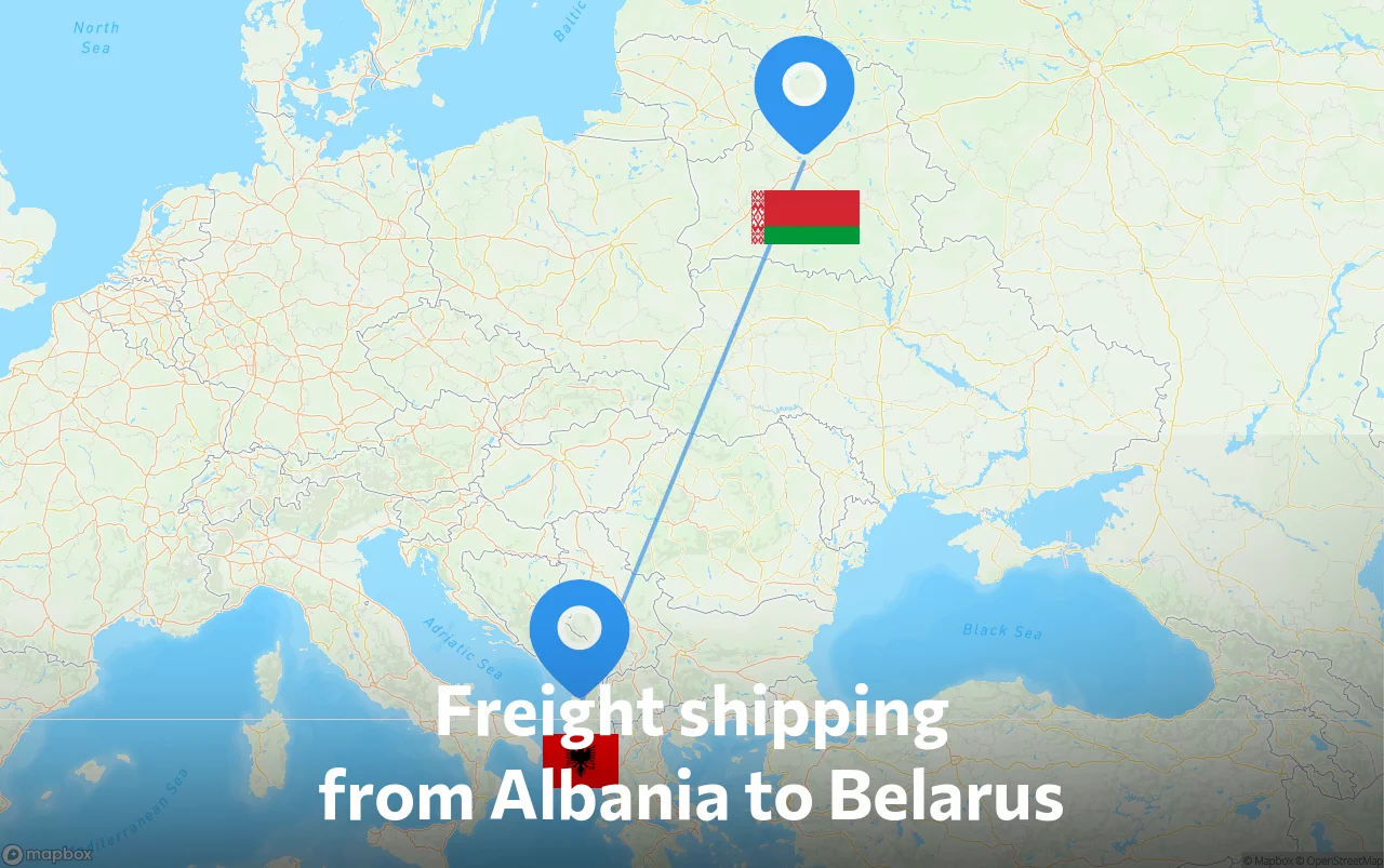 Shipping route from Albania to Belarus