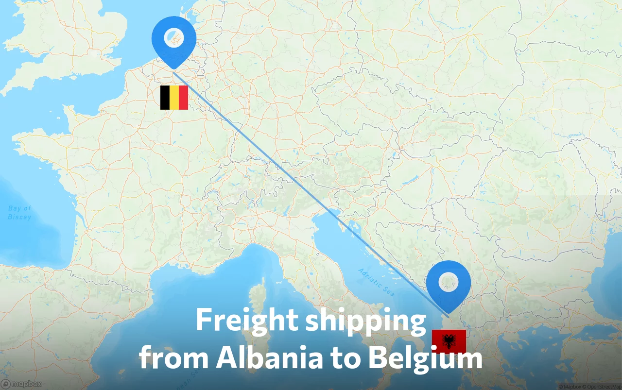 Shipping route from Albania to Belgium