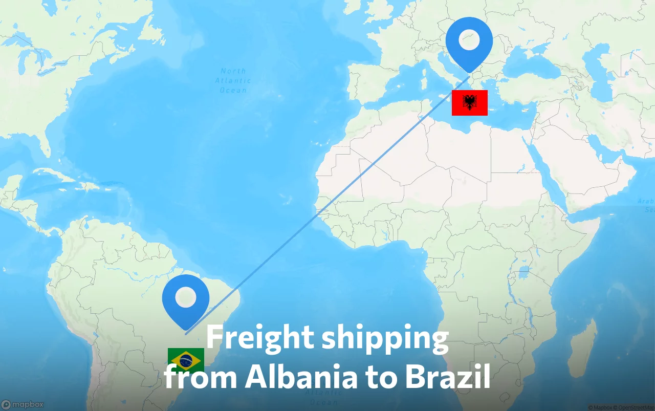 Shipping route from Albania to Brazil