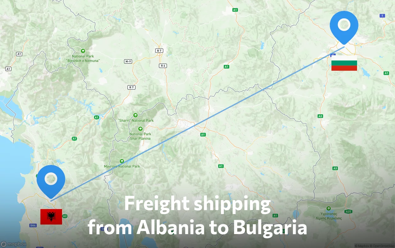 Shipping route from Albania to Bulgaria