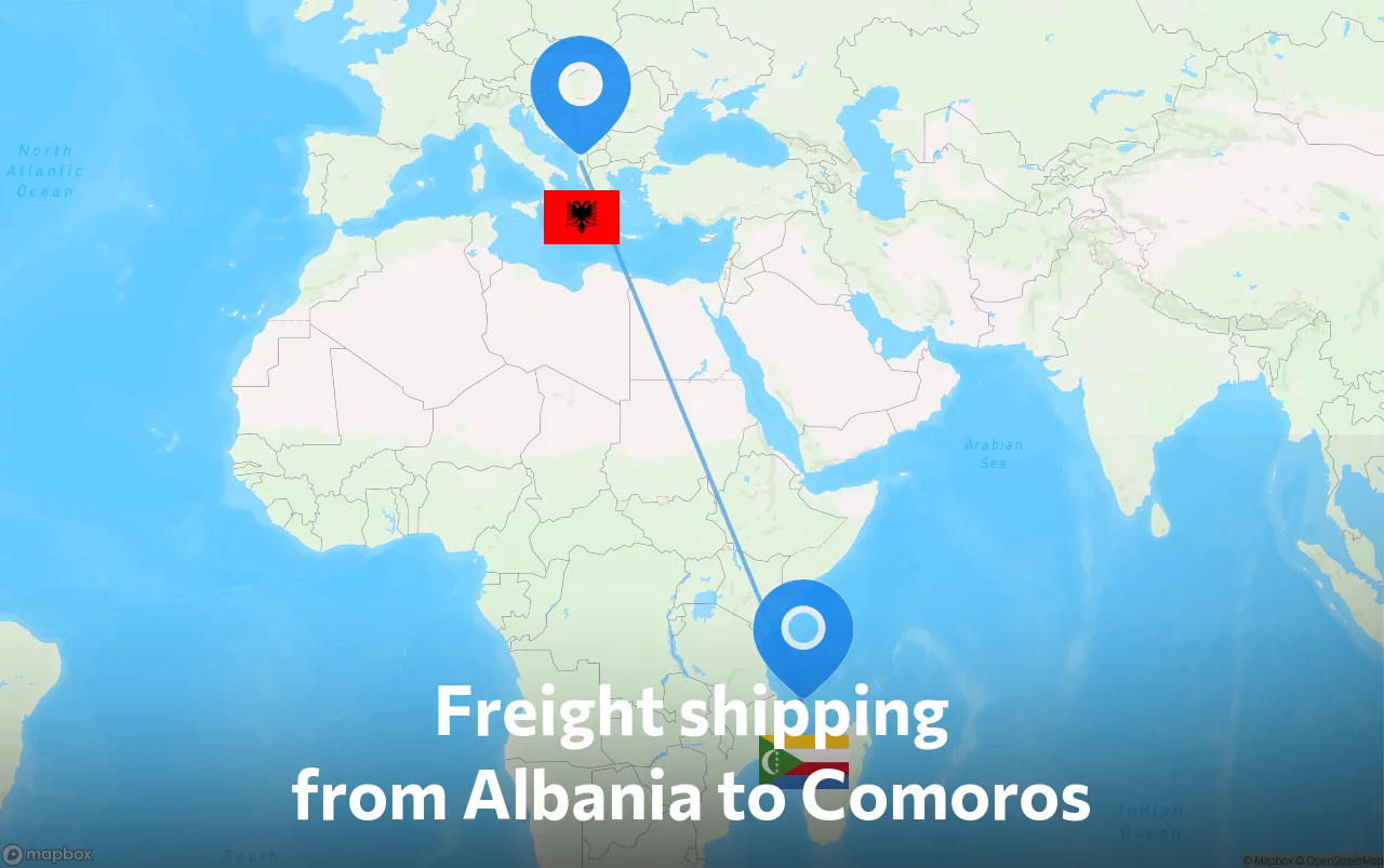 Shipping route from Albania to Comoros