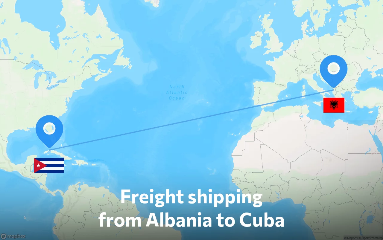Shipping route from Albania to Cuba