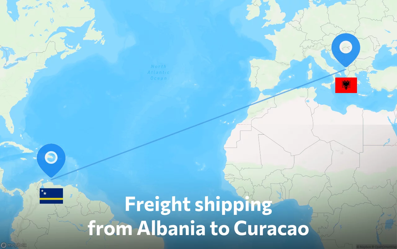 Shipping route from Albania to Curacao