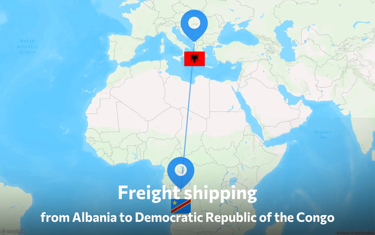 Shipping route from Albania to Democratic Republic of the Congo