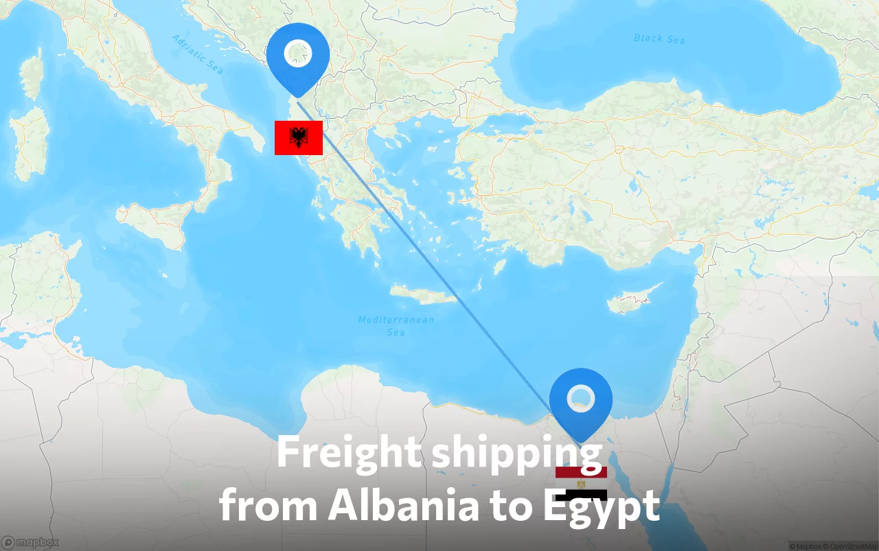 Shipping route from Albania to Egypt
