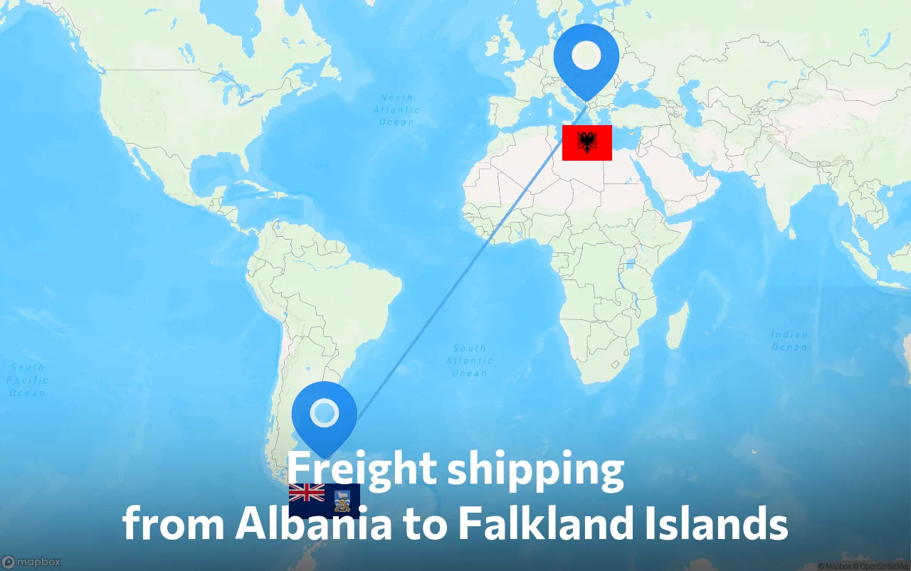 Shipping route from Albania to Falkland Islands