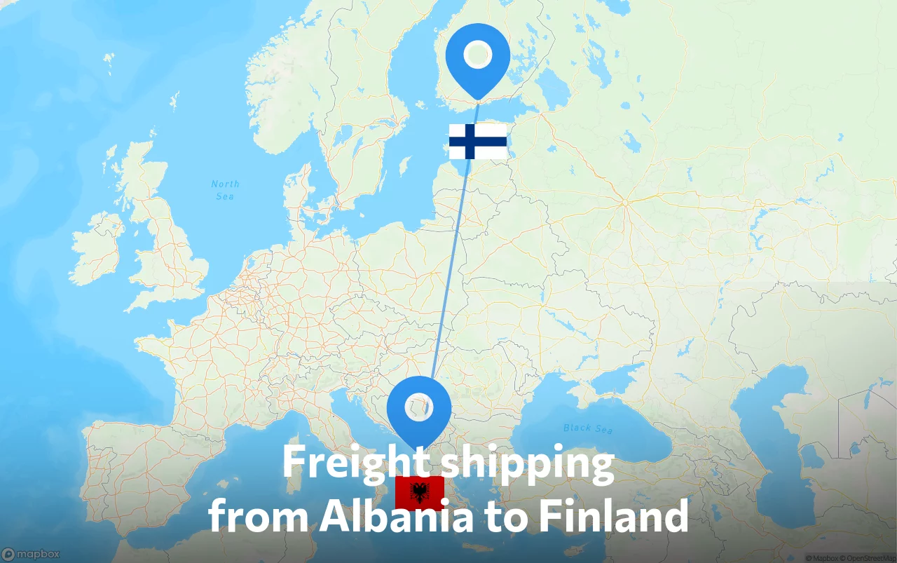 Shipping route from Albania to Finland