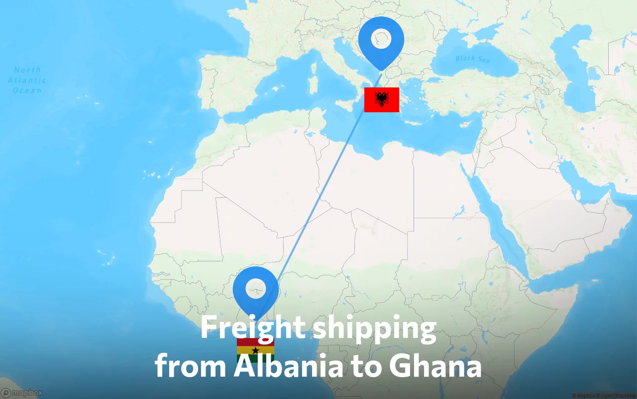Shipping route from Albania to Ghana